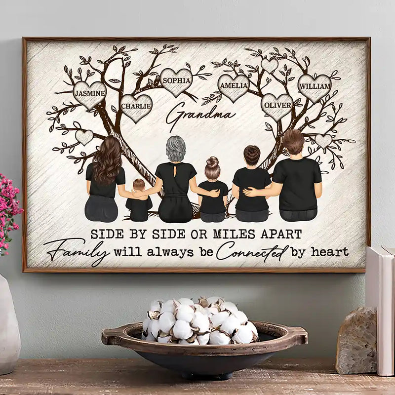 Gift For Mother,Gift For Grandma - Grandma Mom Family Will Always Be Connected By Heart - Personalized Poster
