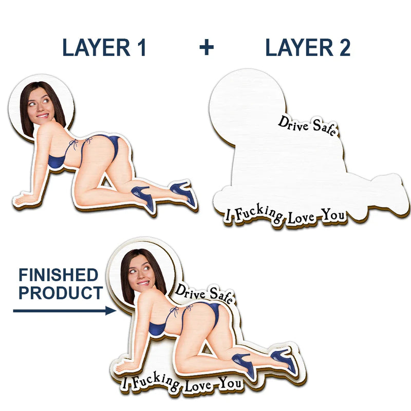 Gift For Husband,Gift For Boyfriend,Gift For Men - Custom Photo Outline Couple Drive Safe I Freaking Love You - Personalized Custom Shaped Car Visor Clip