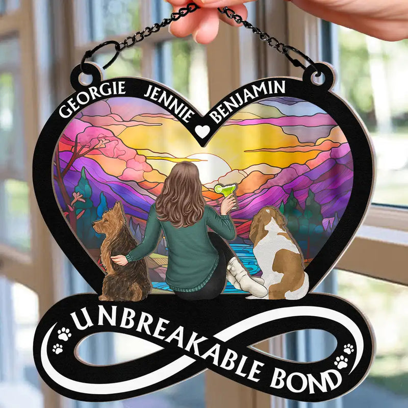 Dog Mom,Dog Lovers - A Woman And Her Dog Unbreakable Bond - Personalized Window Hanging Suncatcher Ornament