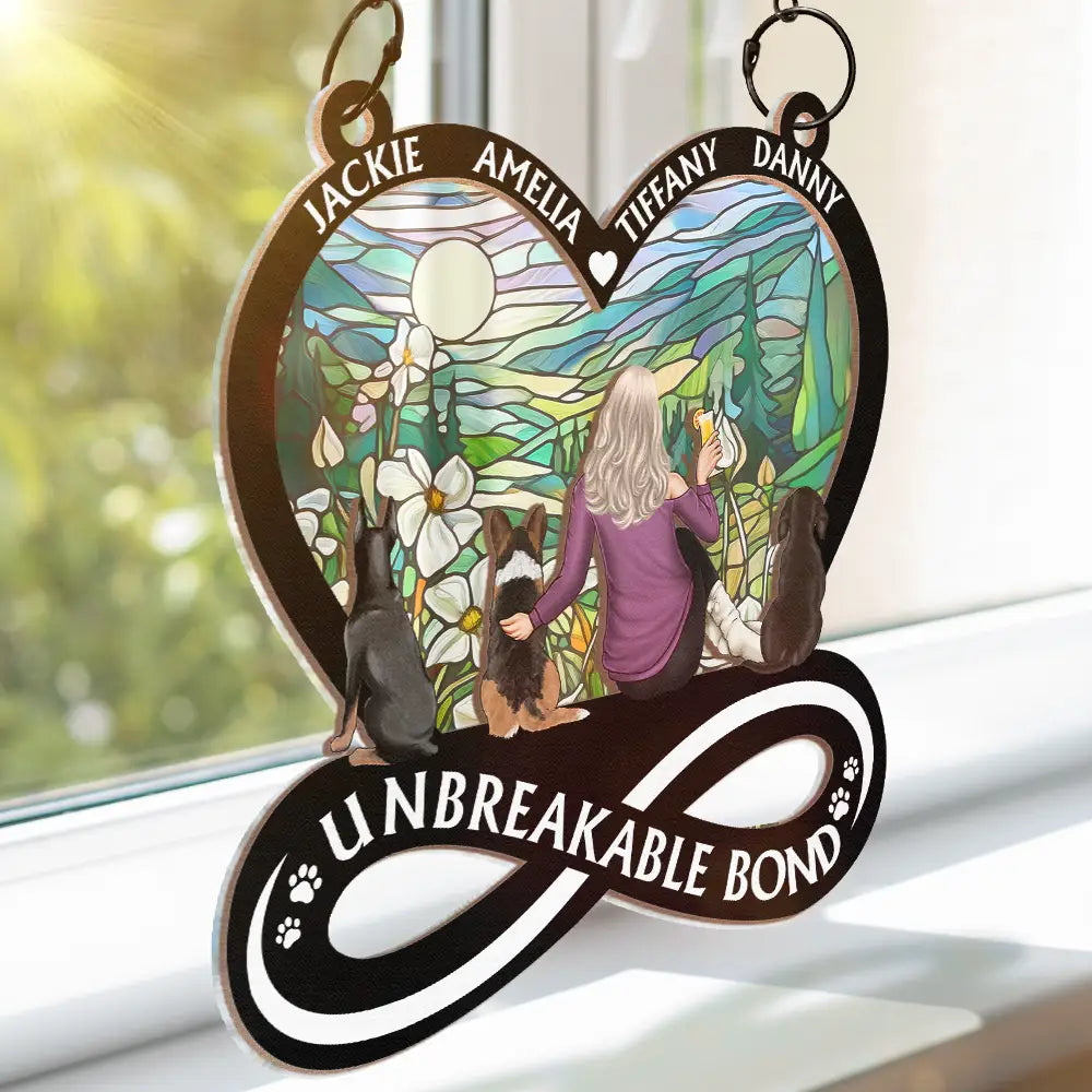 Dog Mom,Dog Lovers - A Woman And Her Dog Unbreakable Bond - Personalized Window Hanging Suncatcher Ornament