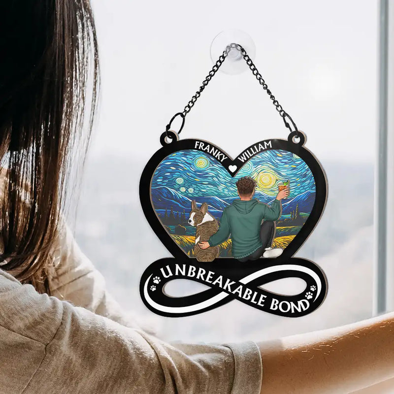 Dog Mom,Dog Lovers - A Woman And Her Dog Unbreakable Bond - Personalized Window Hanging Suncatcher Ornament