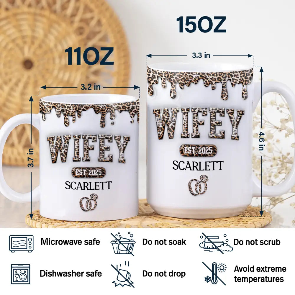 Gift For Couples,Gift For Husband,Gift For Wife,Happy - Wifey Hubby Est Couple 3D Inflated Effect Printed Mug, Personalized White Edge-to-Edge Mug
