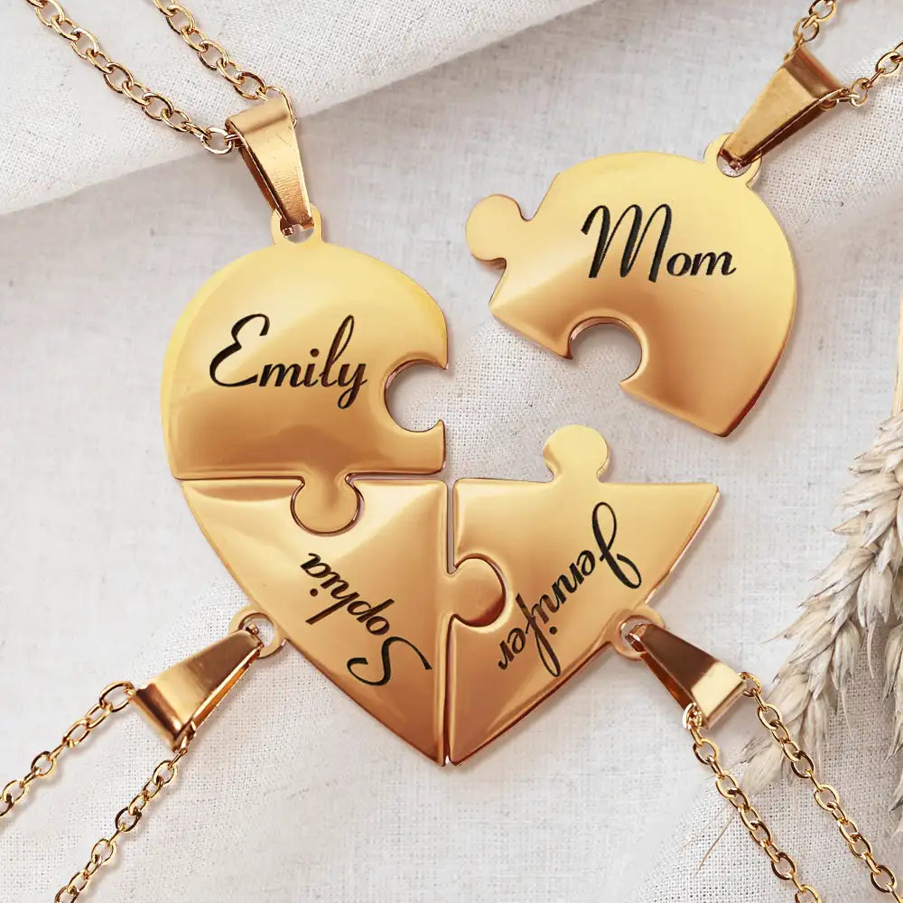 Mom - Daughters (Adult),Love - Daughter Mom You Are The Piece That Hold Us Together - Personalized Heart Puzzle Necklace Set