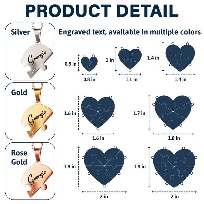 Gift For Couples,Gift For Wife,Love - Couple Matching Jewelry Including For Children - Personalized Heart Puzzle Necklace Set
