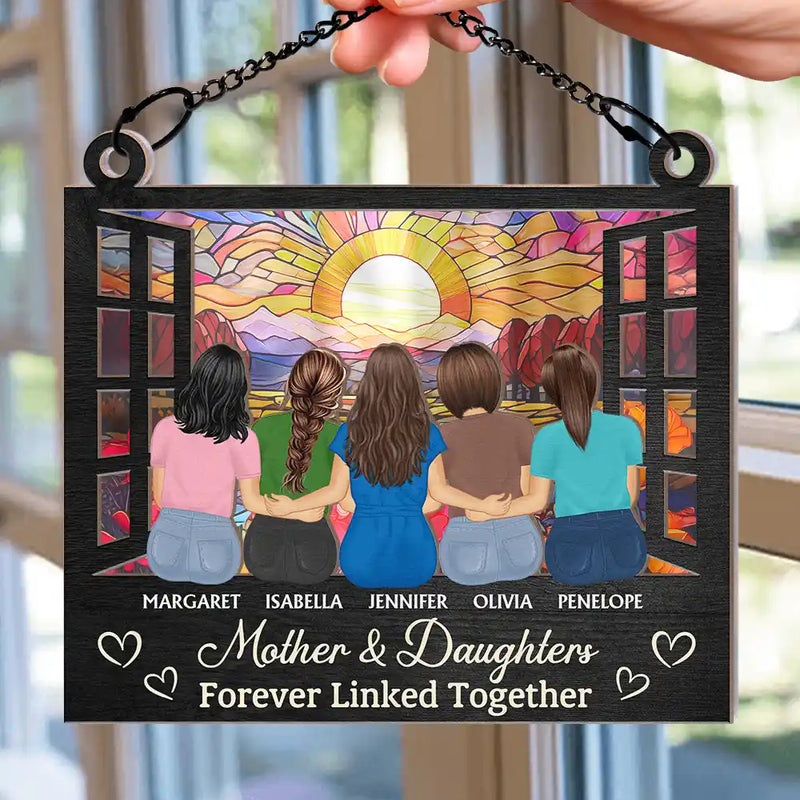 Gift For Mother,Mom,Children - Mother And Daughter Children Forever Linked Together - Personalized Window Hanging Suncatcher Ornament
