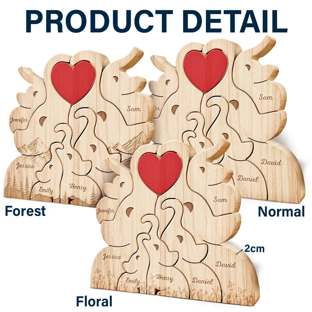 Love Elephant Family - Gift For Mother, Father, Family - Personalized Custom Shaped Wooden Puzzle