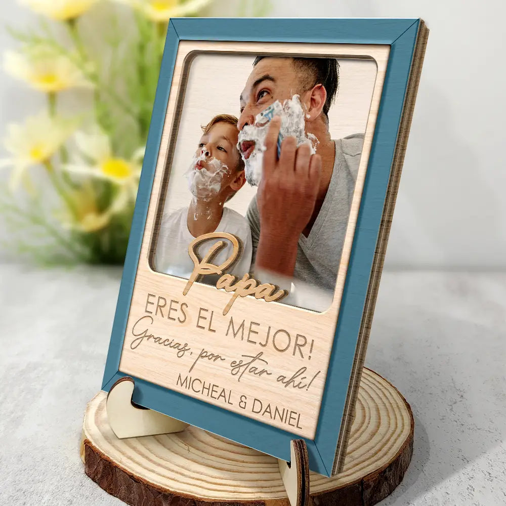 Gift For Father,Gift For Grandpa,Custom Photo,Funny - Custom Photo Dad Papa You Are The Best Thank You For Being There - Personalized 2-Layered Wooden Plaque With Stand
