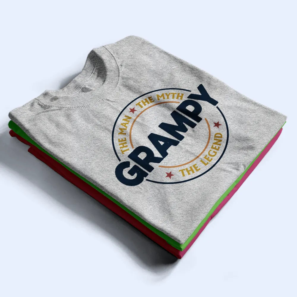 Gift For Father,Gift For Grandpa - Dad Papa The Man The Myth The Legend Retro Logo With Names On Sleeves - Personalized T Shirt