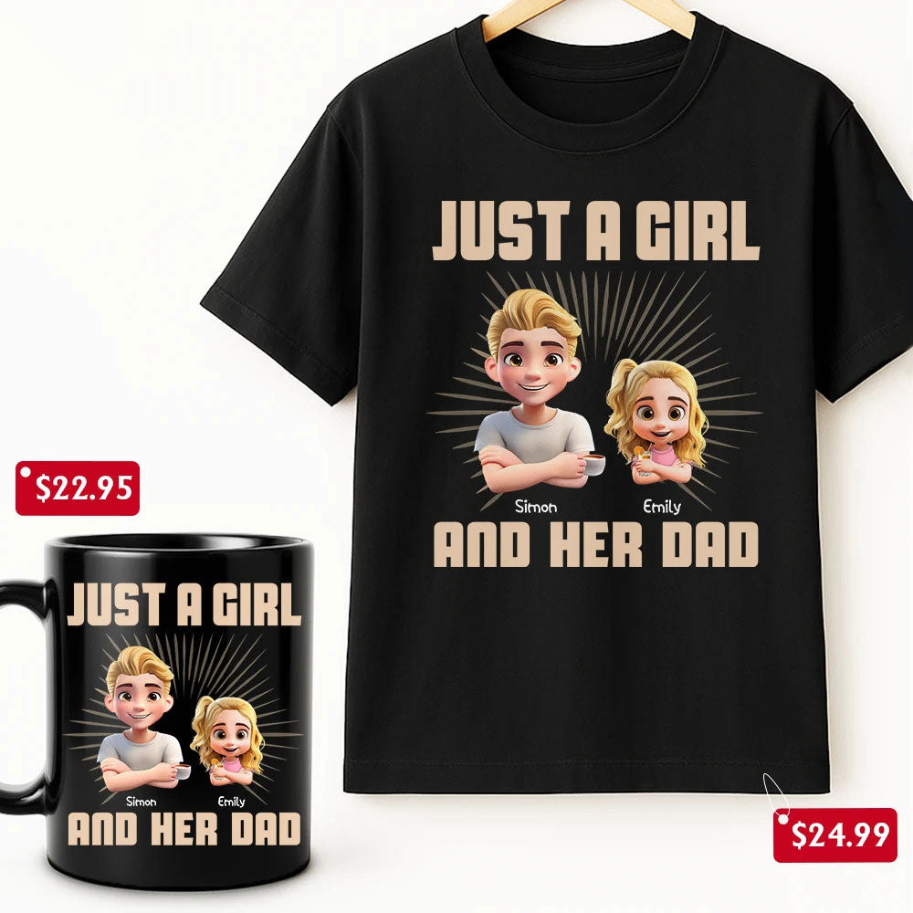 Just A Dad And His Girl 3D Effect Crossed Arms - Personalized Father's Day Gift Set
