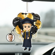 Photo personnalisée « Joyeuse remise de diplôme » – Cadeau pour amis et enfants – Cintre de voiture en acrylique personnalisé
