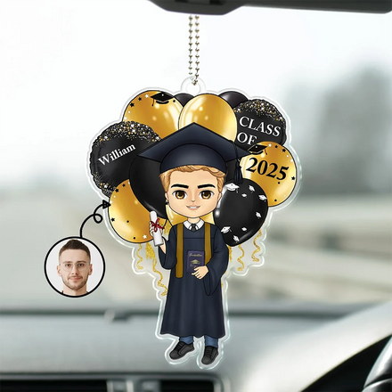 Photo personnalisée « Joyeuse remise de diplôme » – Cadeau pour amis et enfants – Cintre de voiture en acrylique personnalisé