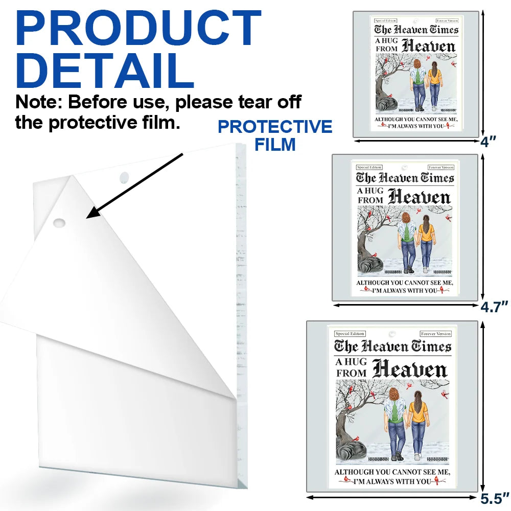 Memorial, Christmas, Family, Parents, Gift For Grandparents, Sad - A Hug From Heaven I'm Always With You - Personalized Custom Shaped Acrylic Ornament