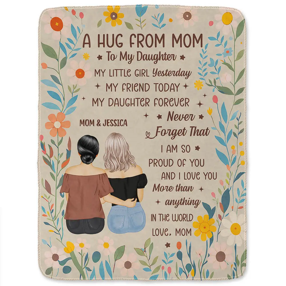 Gift For Mother, Gift For Daughter, Mom - Daughters (Adult), Happy - A Hug From Mom - Personalized Fleece Blanket, Sherpa Blanket