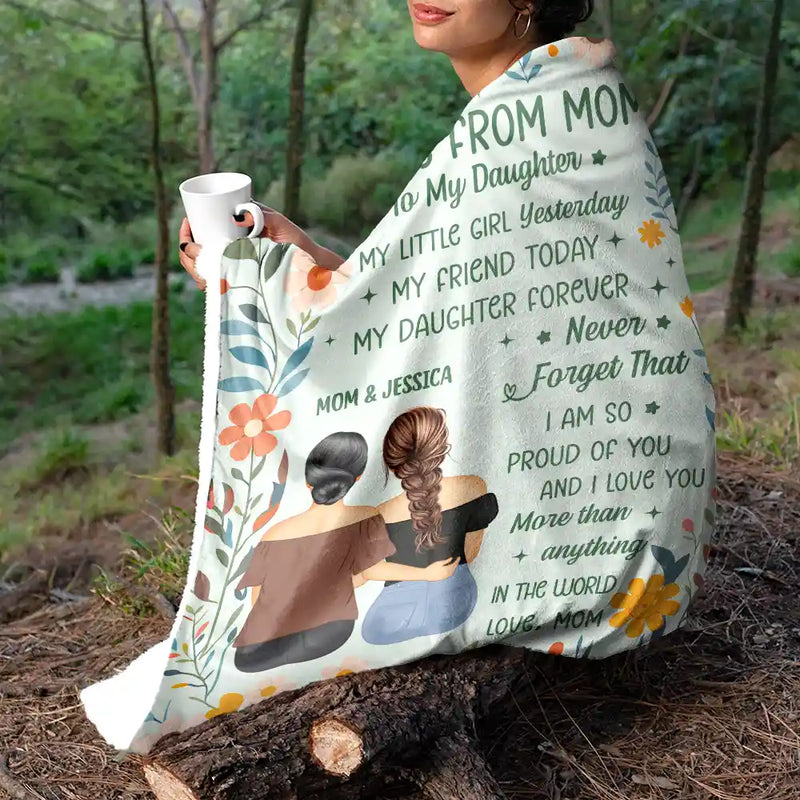 Gift For Mother, Gift For Daughter, Mom - Daughters (Adult), Happy - A Hug From Mom - Personalized Fleece Blanket, Sherpa Blanket