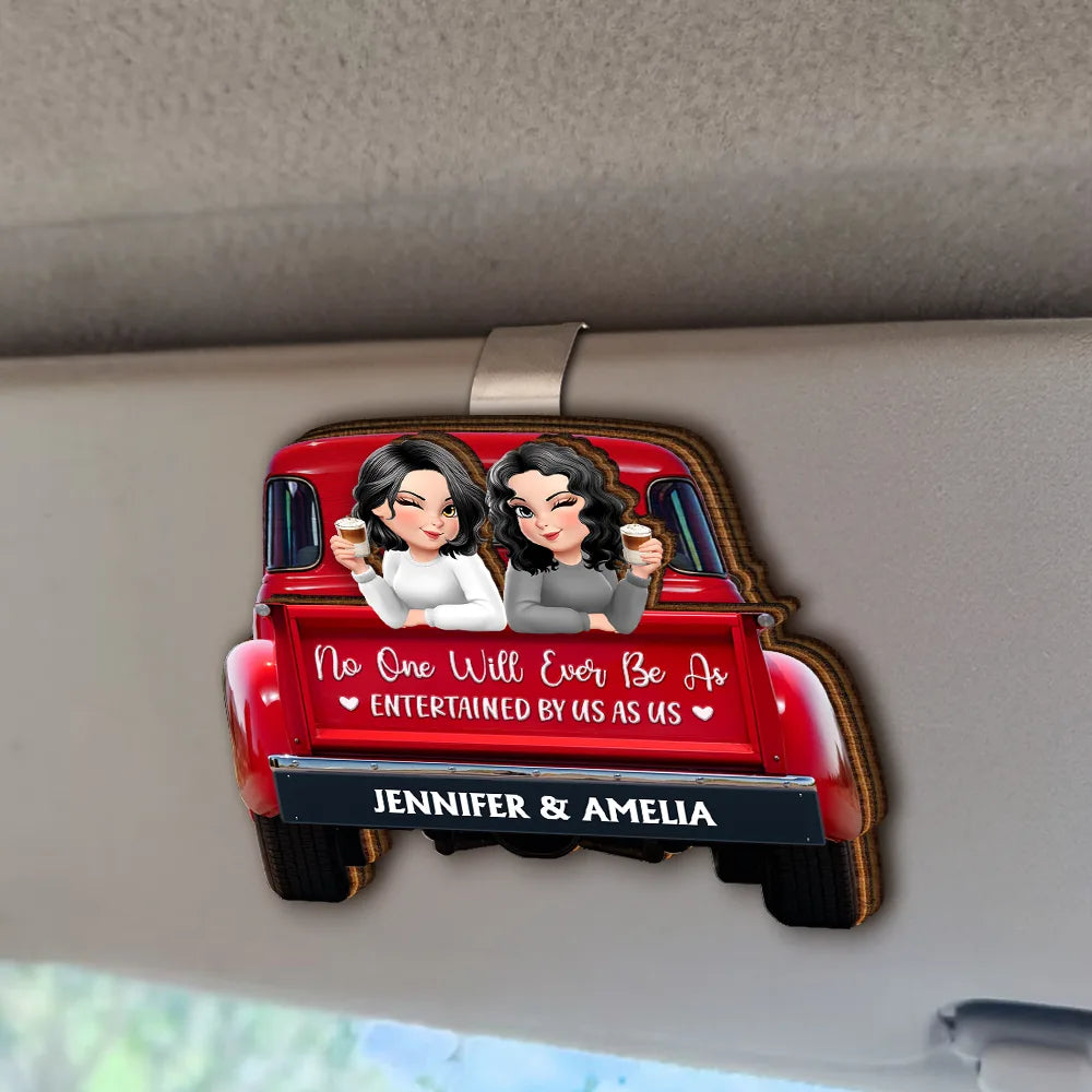 Gift For Bestie, Gift For Sisters, Love - A Journey Without An End 3D Effect Bestie Red Truck - Personalized Custom Shaped Car Visor Clip