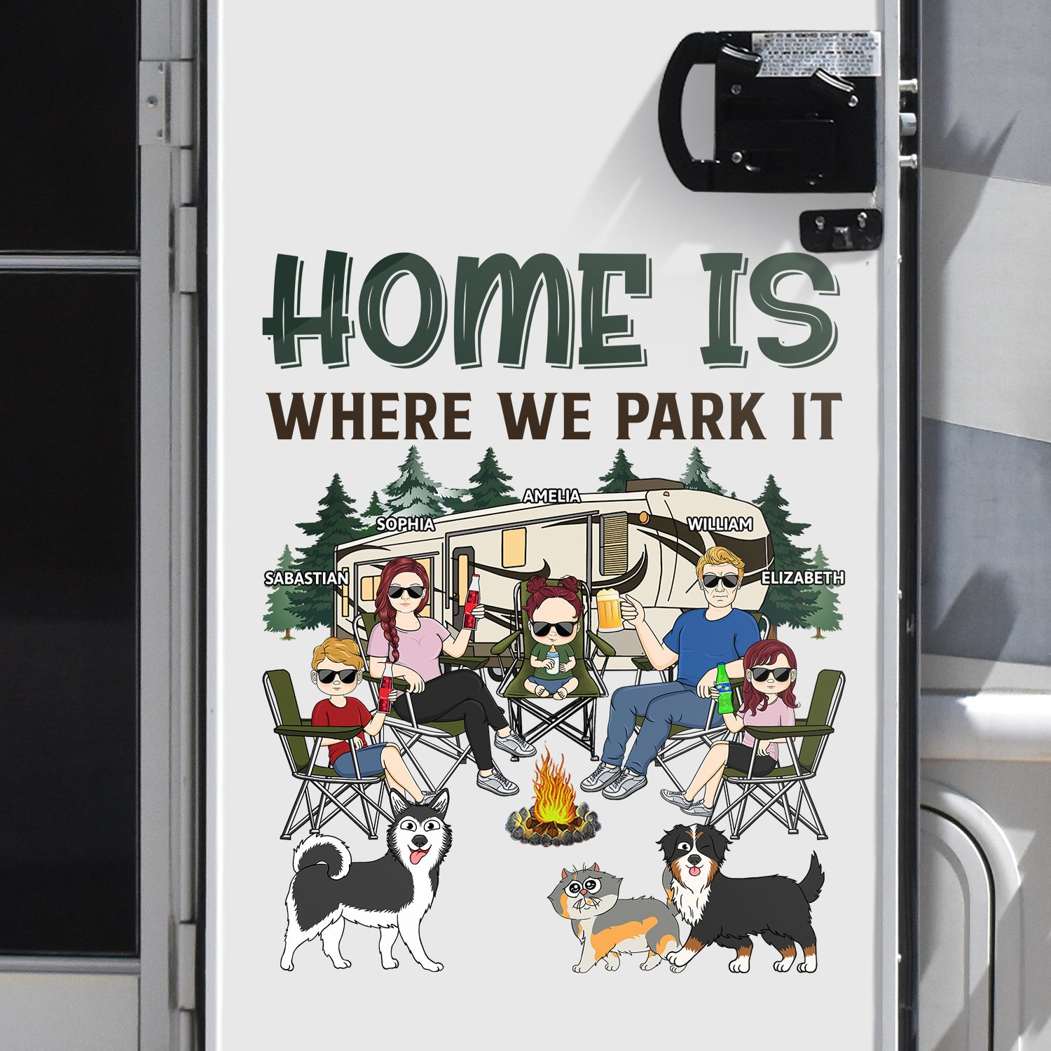Home Is Where We Park It - Gift For Camping Lovers, Dog Lovers, Cat Lovers, Family - Personalized Camping Decal, Decor Decal