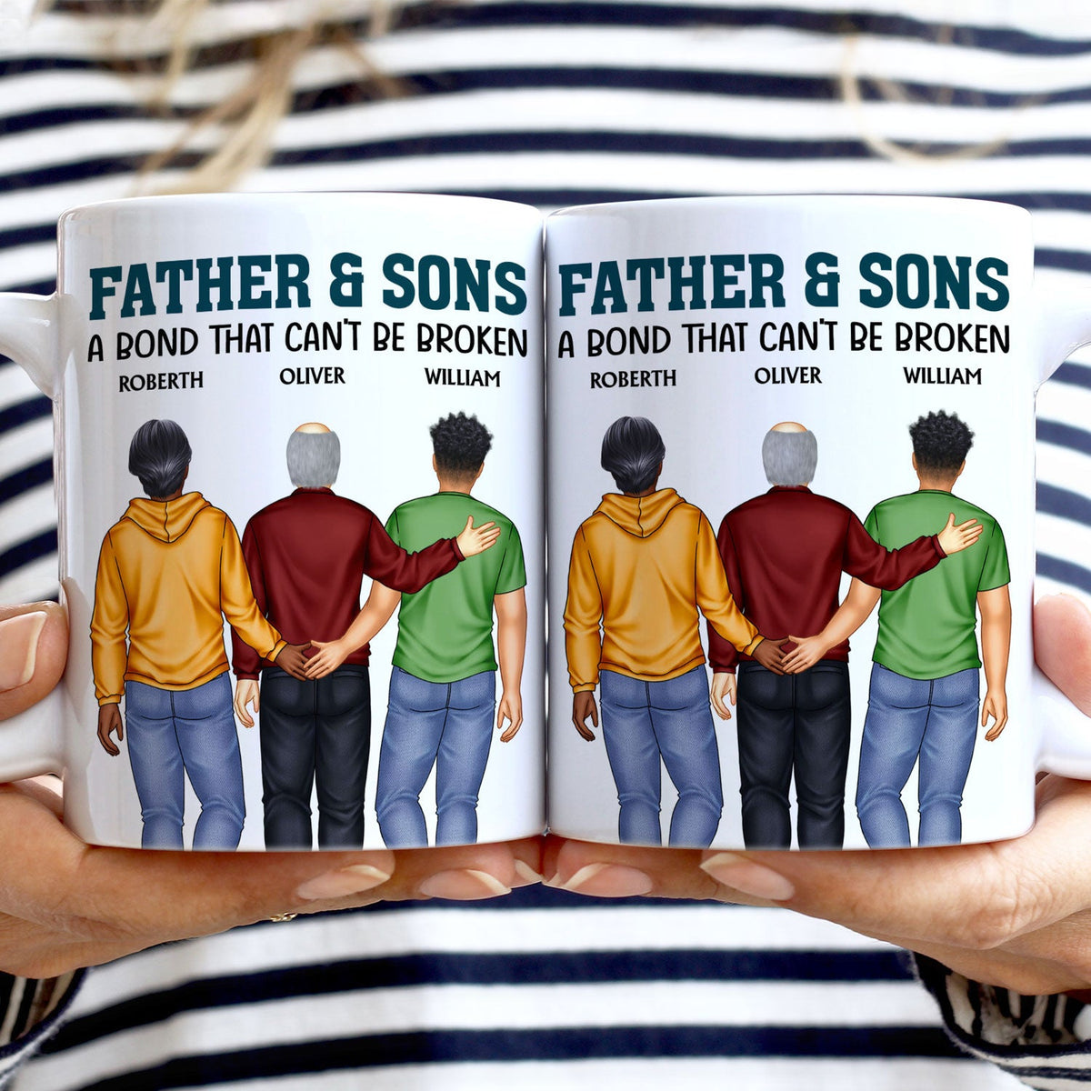 Father And Son A Bond That Can't Be Broken - Dad, Father, Grandpa - Personalized White Edge-to-Edge Mug