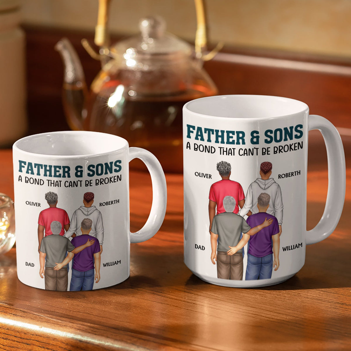 Father And Son A Bond That Can't Be Broken - Dad, Father, Grandpa - Personalized White Edge-to-Edge Mug