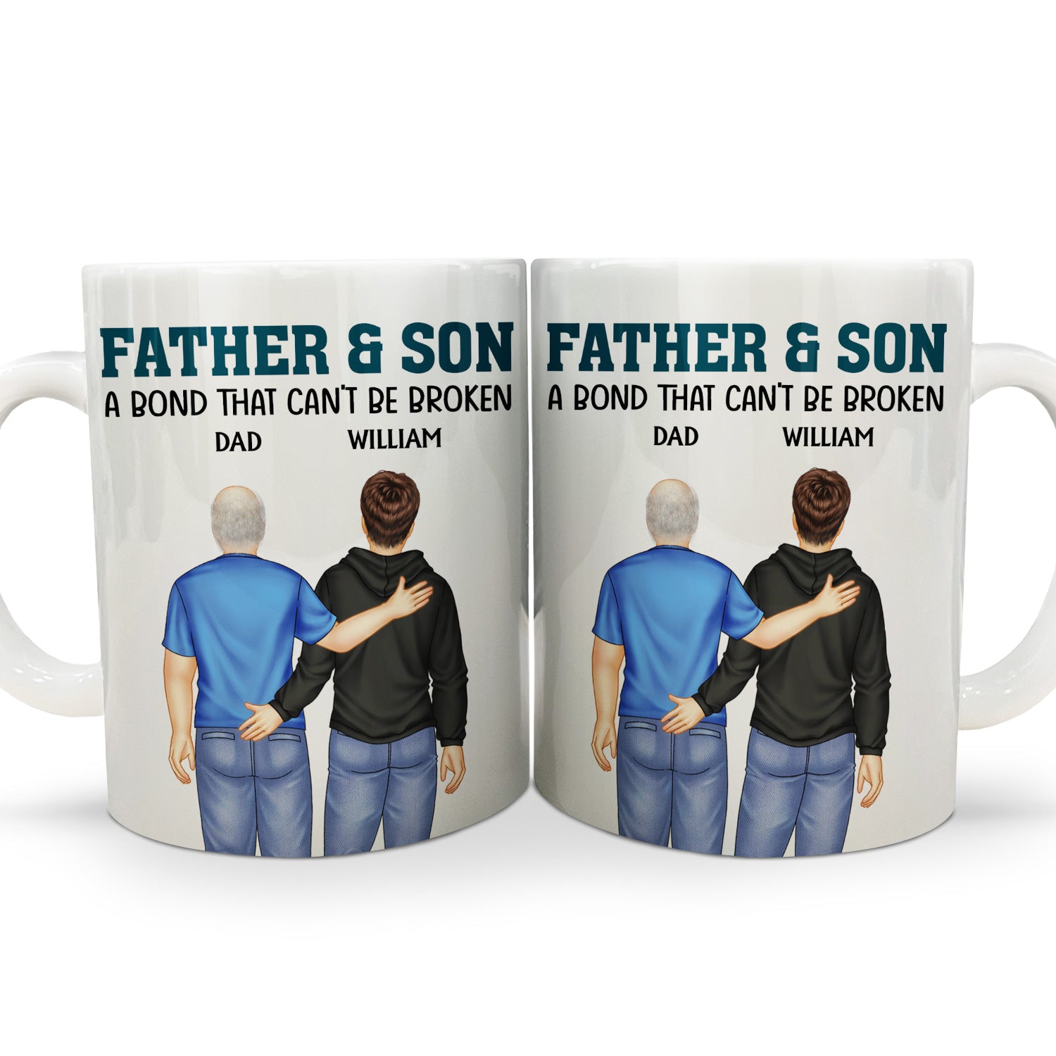 Father And Son A Bond That Can't Be Broken - Dad, Father, Grandpa - Personalized White Edge-to-Edge Mug