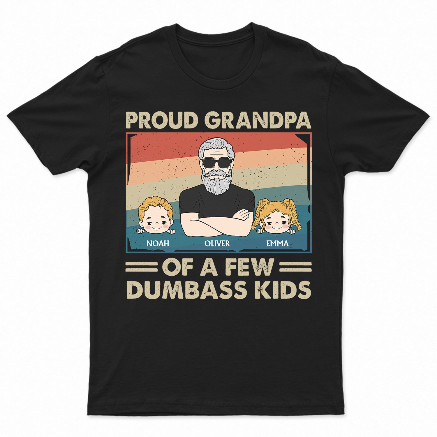 Proud Grandpa Of A Few Kids Cartoon Art - Funny Gift For Grandfather, Grandpa, Grandparents - Personalized T Shirt