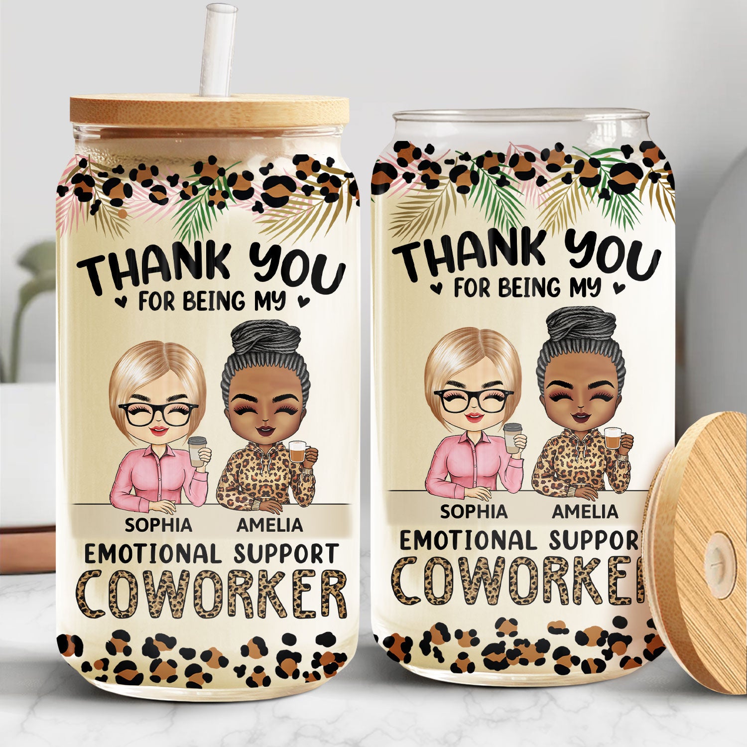 Thank You For Being My Emotional Coworker - Gifts For Colleagues, Besties - Personalized Clear Glass Can