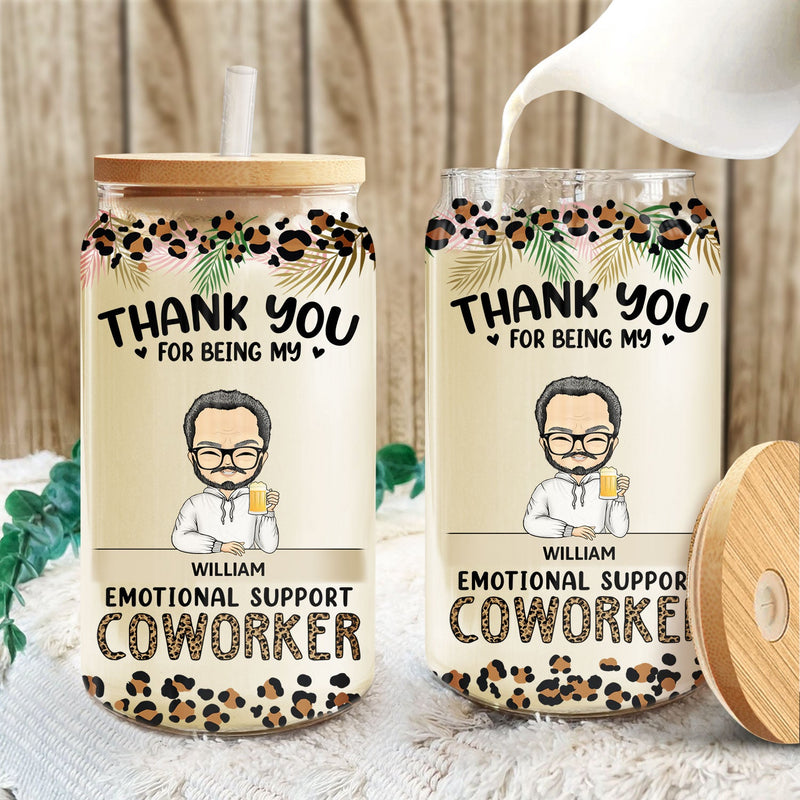 Thank You For Being My Emotional Coworker - Gifts For Colleagues, Besties - Personalized Clear Glass Can
