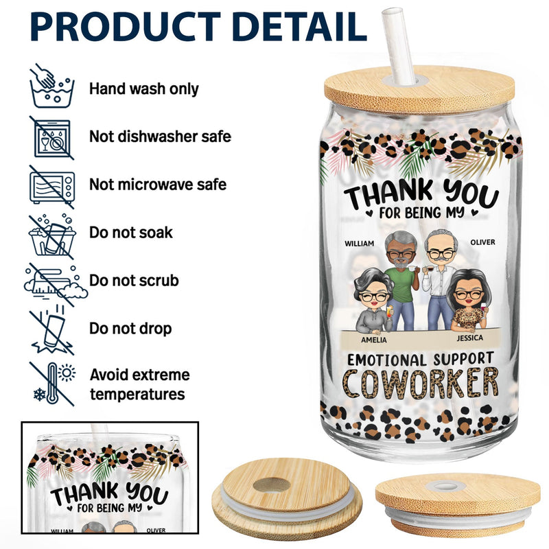 Thank You For Being My Emotional Coworker - Gifts For Colleagues, Besties - Personalized Clear Glass Can