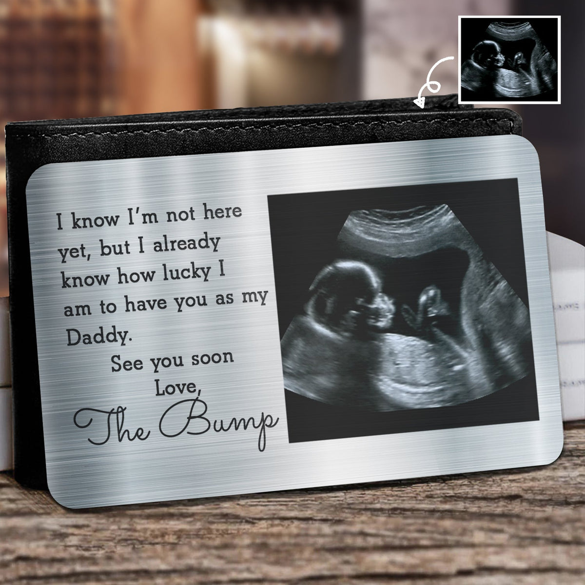 Photo personnalisée Je sais que je ne suis pas encore là - Cadeau pour papa, père, nouveaux parents - Carte portefeuille en aluminium personnalisée