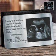 Photo personnalisée Je sais que je ne suis pas encore là - Cadeau pour papa, père, nouveaux parents - Carte portefeuille en aluminium personnalisée