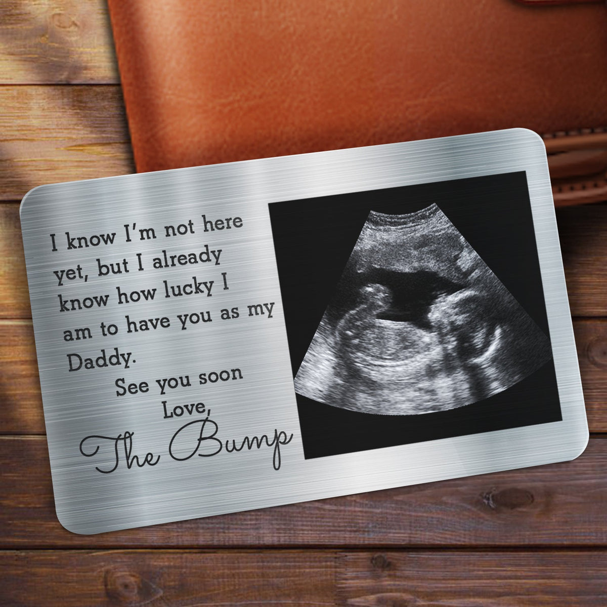 Photo personnalisée Je sais que je ne suis pas encore là - Cadeau pour papa, père, nouveaux parents - Carte portefeuille en aluminium personnalisée