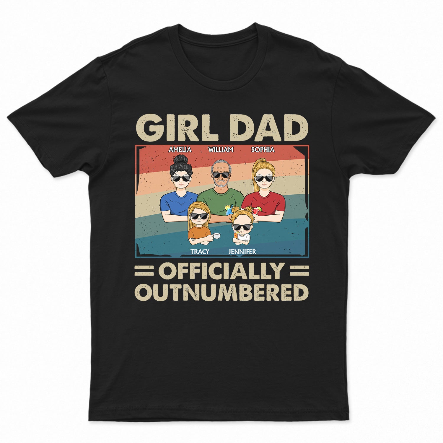 Girl Dad Officially Outnumbered - Funny Gift For Dad, Father, Grandpa - Personalized T Shirt