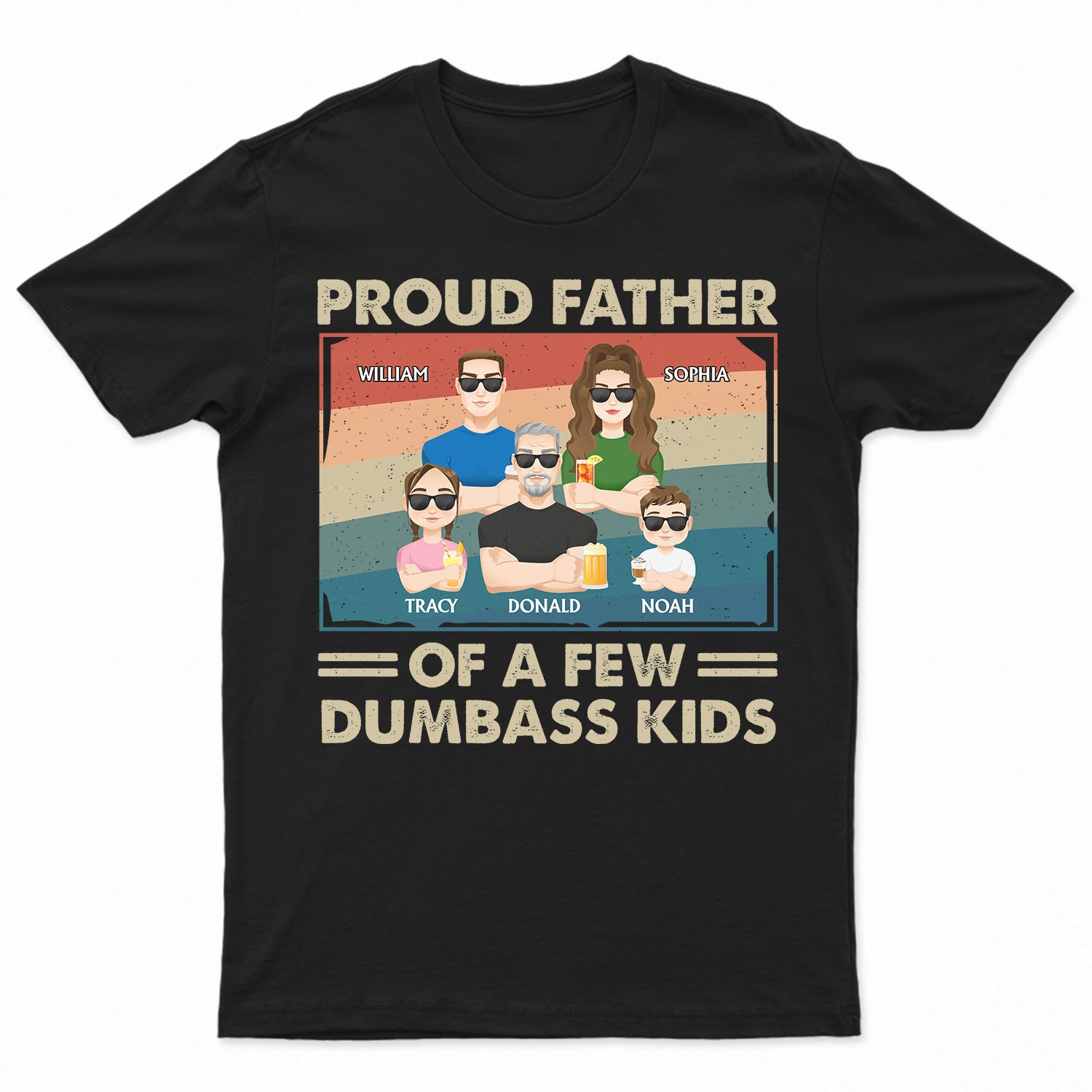Proud Father Of A Few Kid & Adult Flat Art - Funny Gift For Dad, Father, Grandpa - Personalized T Shirt
