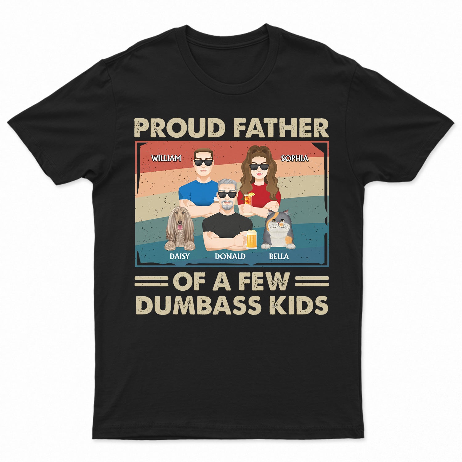 Proud Father Of A Few Kid Adult Dog Cat Flat Art - Funny Gift For Dad, Father, Grandpa - Personalized T Shirt