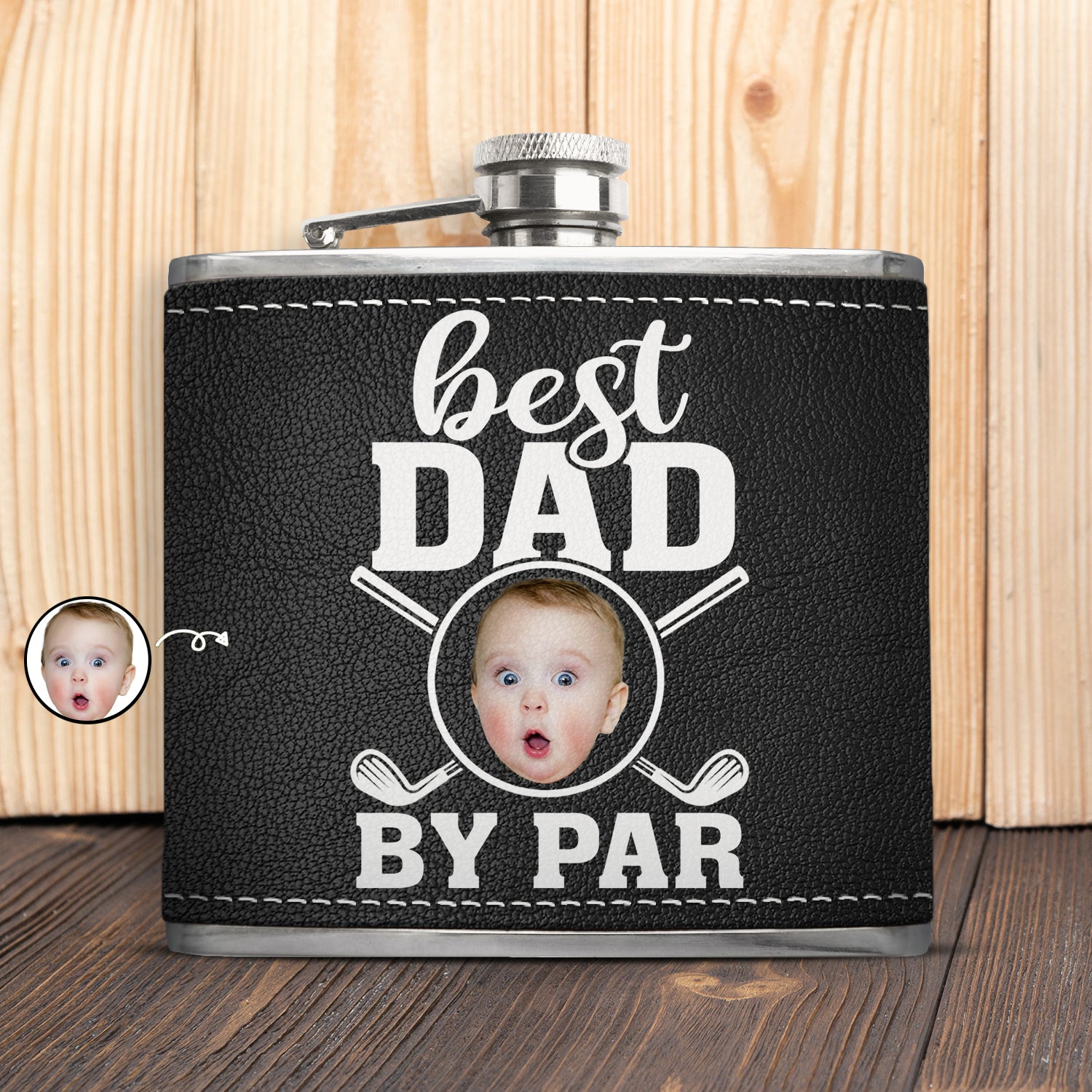 Custom Photo Best Dad By Par - Gift For Dad, Father, Grandpa, Golfer, Golf Lover - Personalized Hip Flask