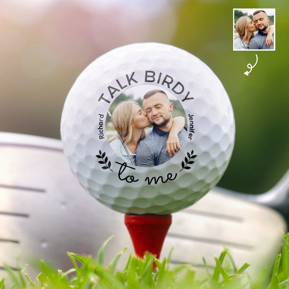 Balle de golf personnalisée avec photo « Parlez-moi d'un oiseau » - Cadeau pour amateur de golf, golfeur, mari, petit ami, papa, couple - Balle de golf personnalisée