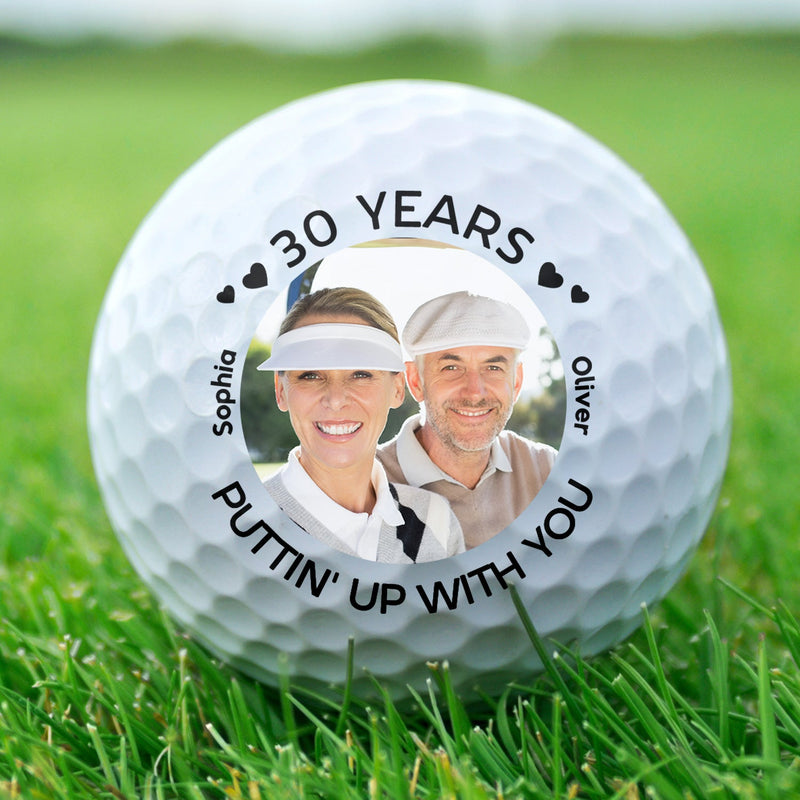 Photo personnalisée « Je t'aime » – Cadeau pour amateur de golf, golfeur, mari, couple – Balle de golf personnalisée