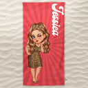 Cartoon Woman Traveling Beach Poolside Swimming Picnic - Birthday, Vacation Gift For Her, Besties, Family - Personalized Beach Towel