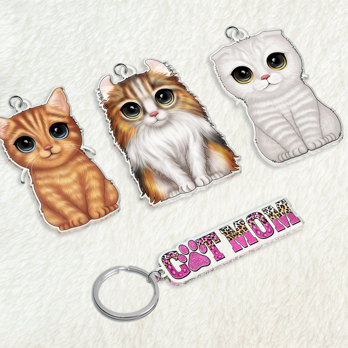 Chat mignon - Cadeau amusant pour les amoureux des chats, maman chat, papa chat - Porte-clés personnalisé en acrylique