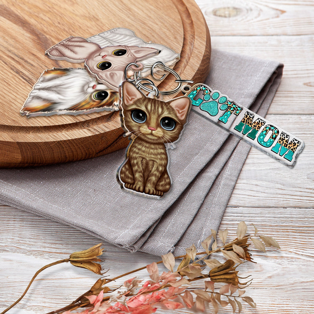 Chat mignon - Cadeau amusant pour les amoureux des chats, maman chat, papa chat - Porte-clés personnalisé en acrylique