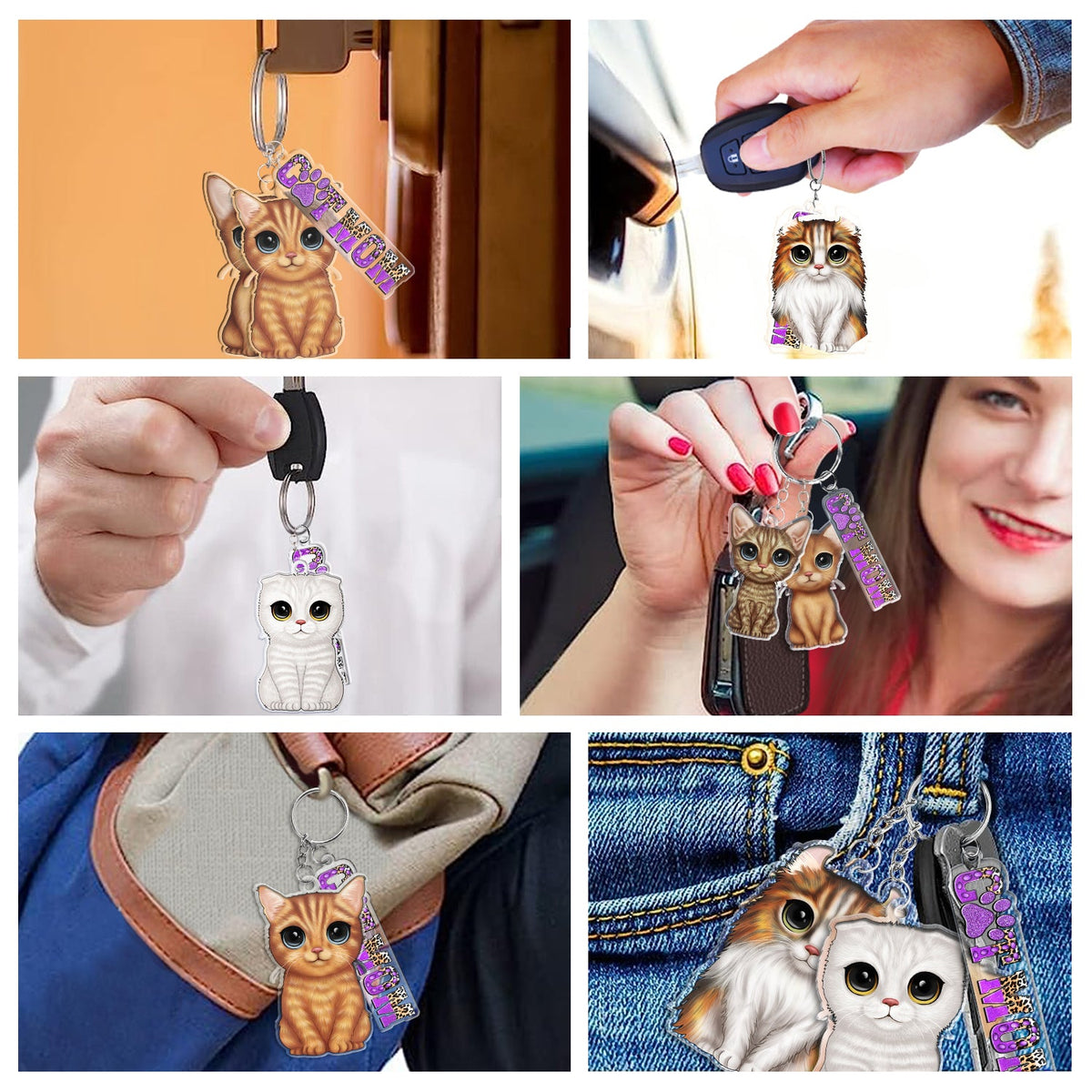 Chat mignon - Cadeau amusant pour les amoureux des chats, maman chat, papa chat - Porte-clés personnalisé en acrylique