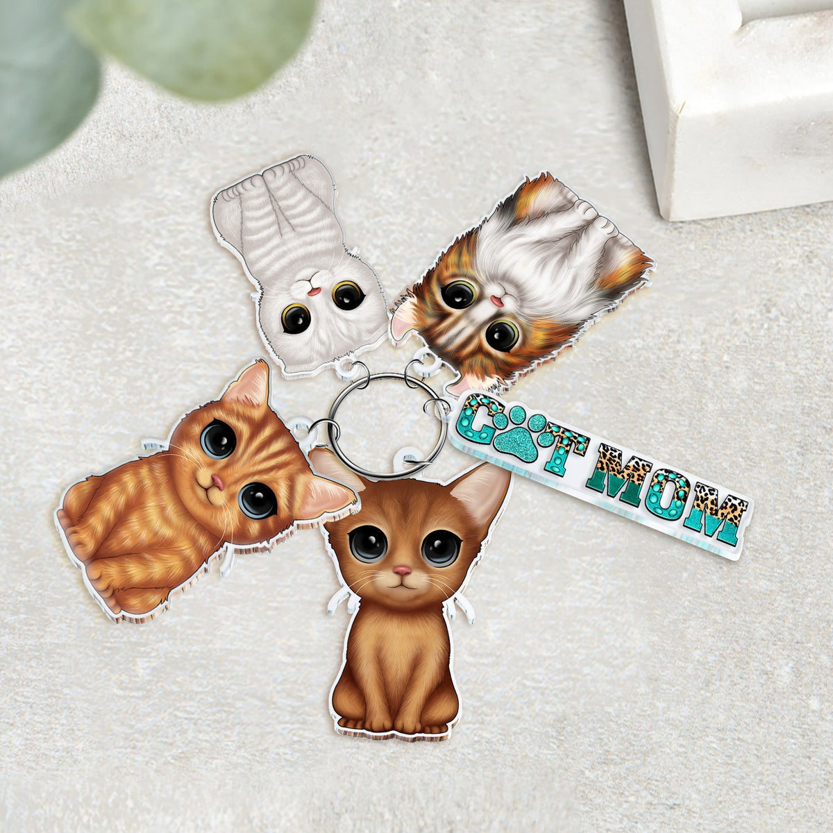 Chat mignon - Cadeau amusant pour les amoureux des chats, maman chat, papa chat - Porte-clés personnalisé en acrylique