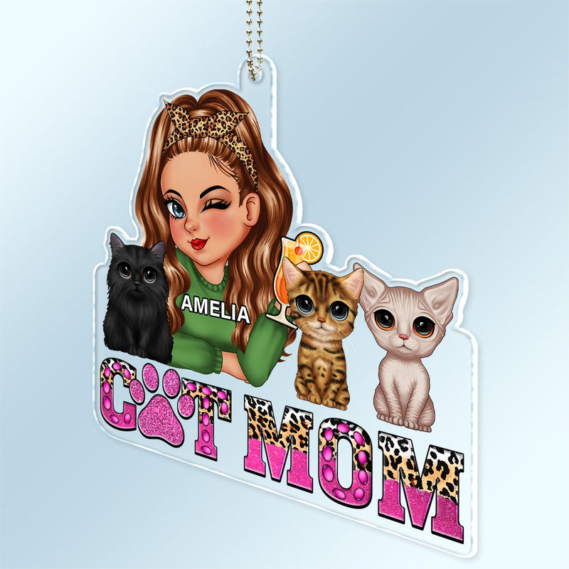 Cat Mom - Funny Gift For Cat Lovers, Pet Lovers - Personalized Acrylic Car Hanger