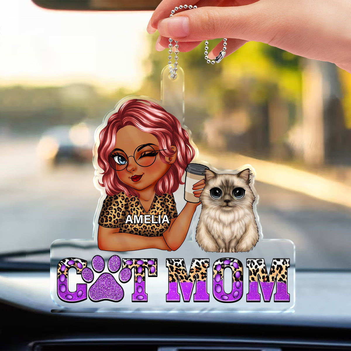 Cat Mom - Funny Gift For Cat Lovers, Pet Lovers - Personalized Acrylic Car Hanger