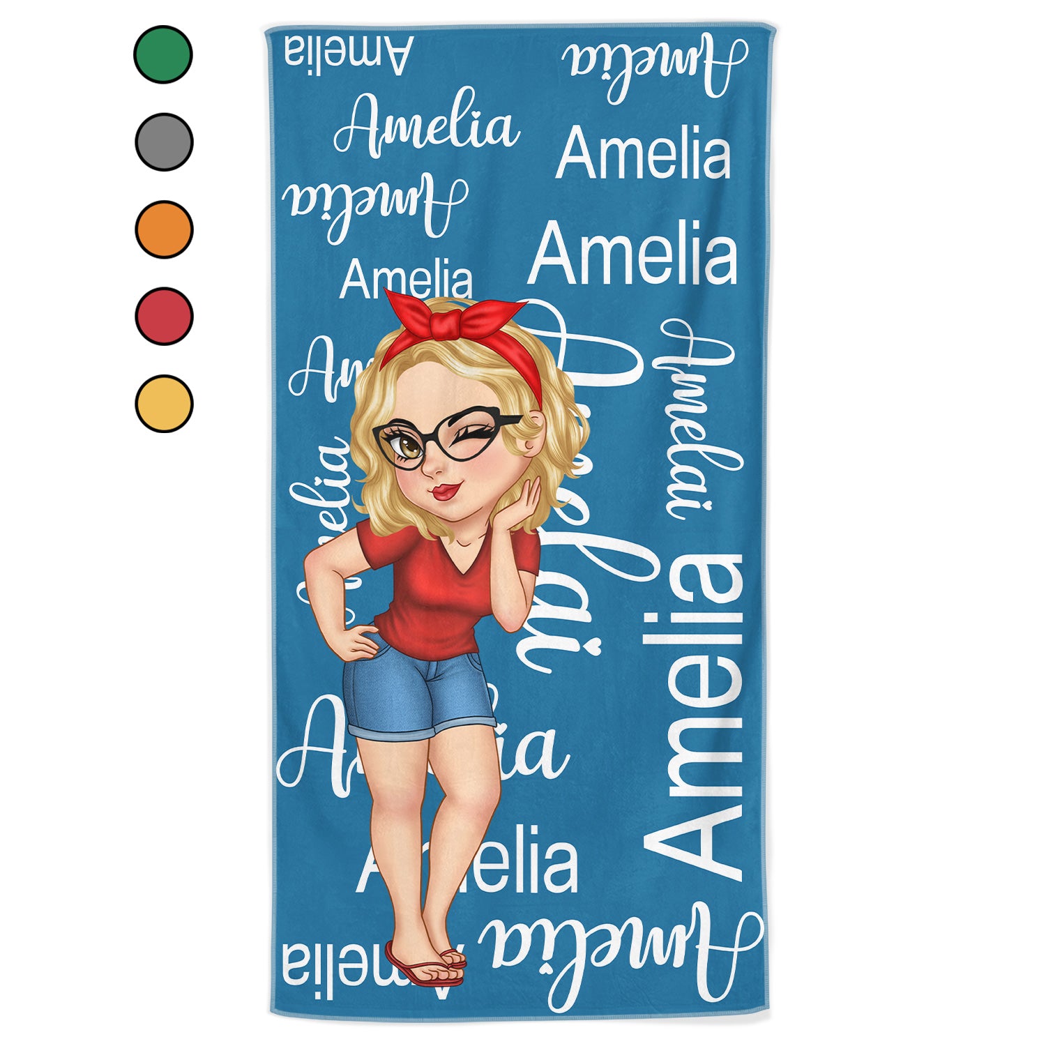 Cartoon Woman Custom Name Traveling Beach Poolside Swimming Picnic - Birthday, Vacation Gift For Her, Besties, Family - Personalized Beach Towel