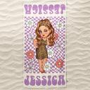 Cartoon Woman Retro Traveling Beach Poolside Swimming Picnic - Birthday, Vacation Gift For Her, Besties, Family - Personalized Beach Towel