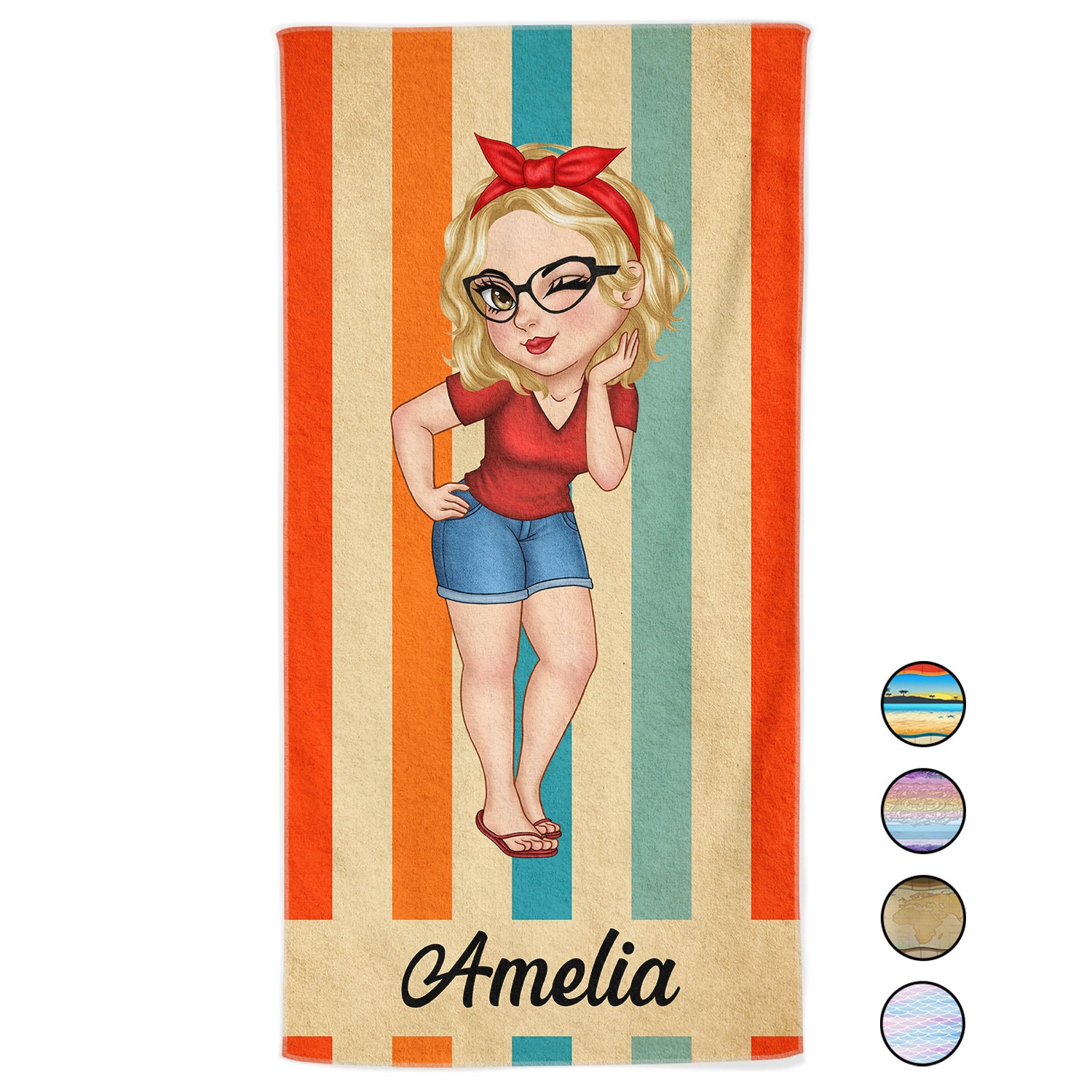 Cartoon Woman Traveling Beach Poolside Swimming Picnic - Birthday, Vacation Gift For Her, Family, Besties - Personalized Beach Towel