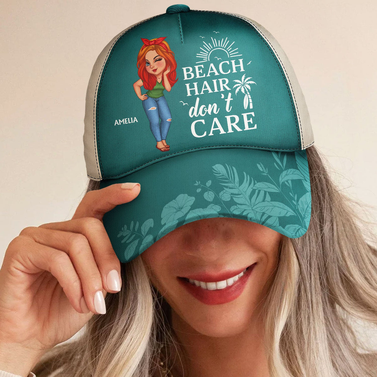Les cheveux de plage ne s'en soucient pas ! Cadeau pour les amoureux de la plage, les amoureux des voyages et les femmes ! Casquette classique personnalisée 