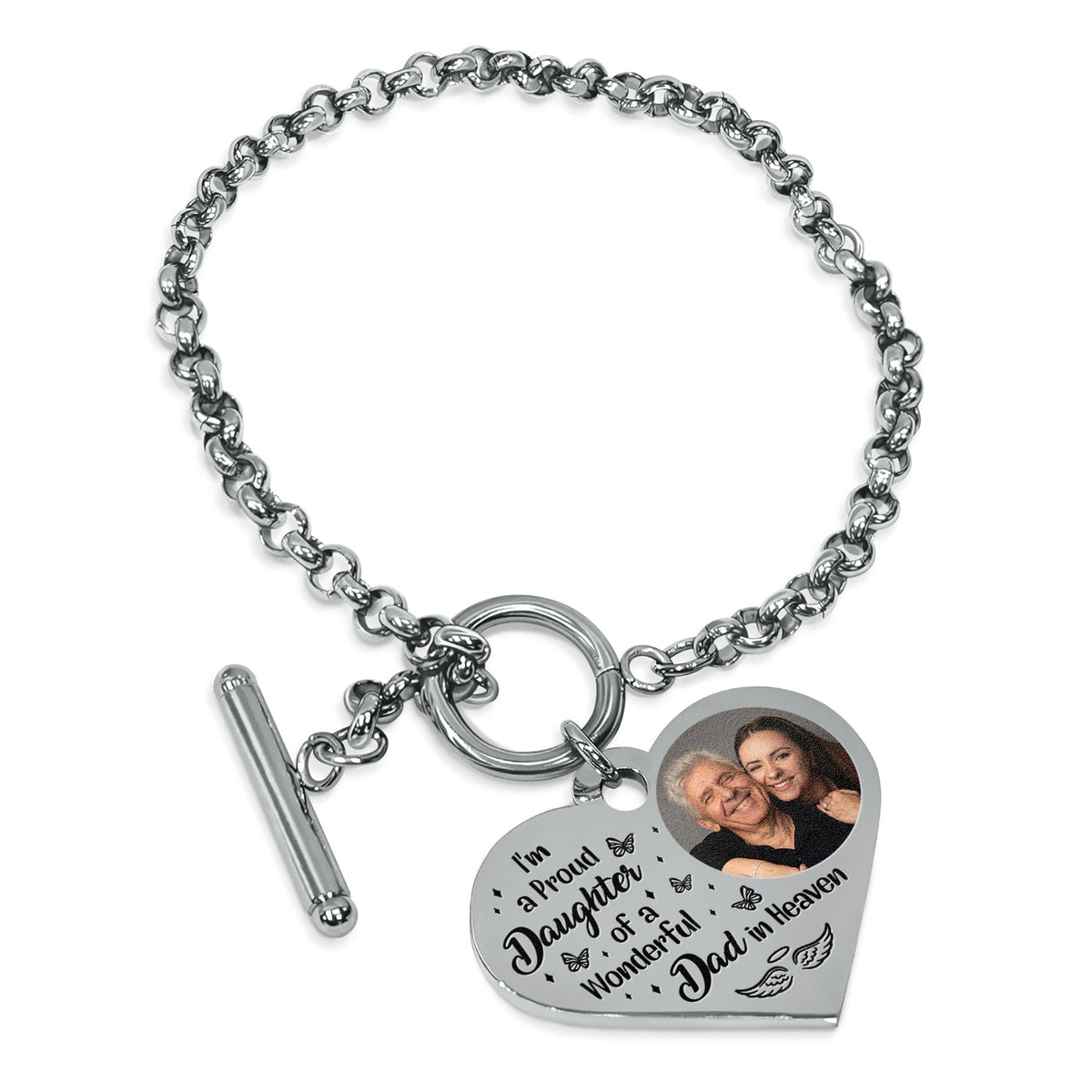 Photo personnalisée « Je suis une fille fière » - Cadeau commémoratif pour femmes, filles, maman, papa - Bracelet cœur personnalisé