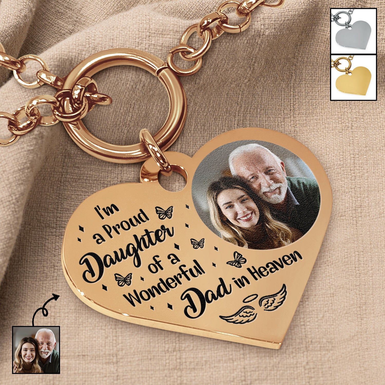 Custom Photo I'm A Proud Daughter - Memorial Gift For Women, Daughters, Mom, Dad - Personalized Heart Bracelet