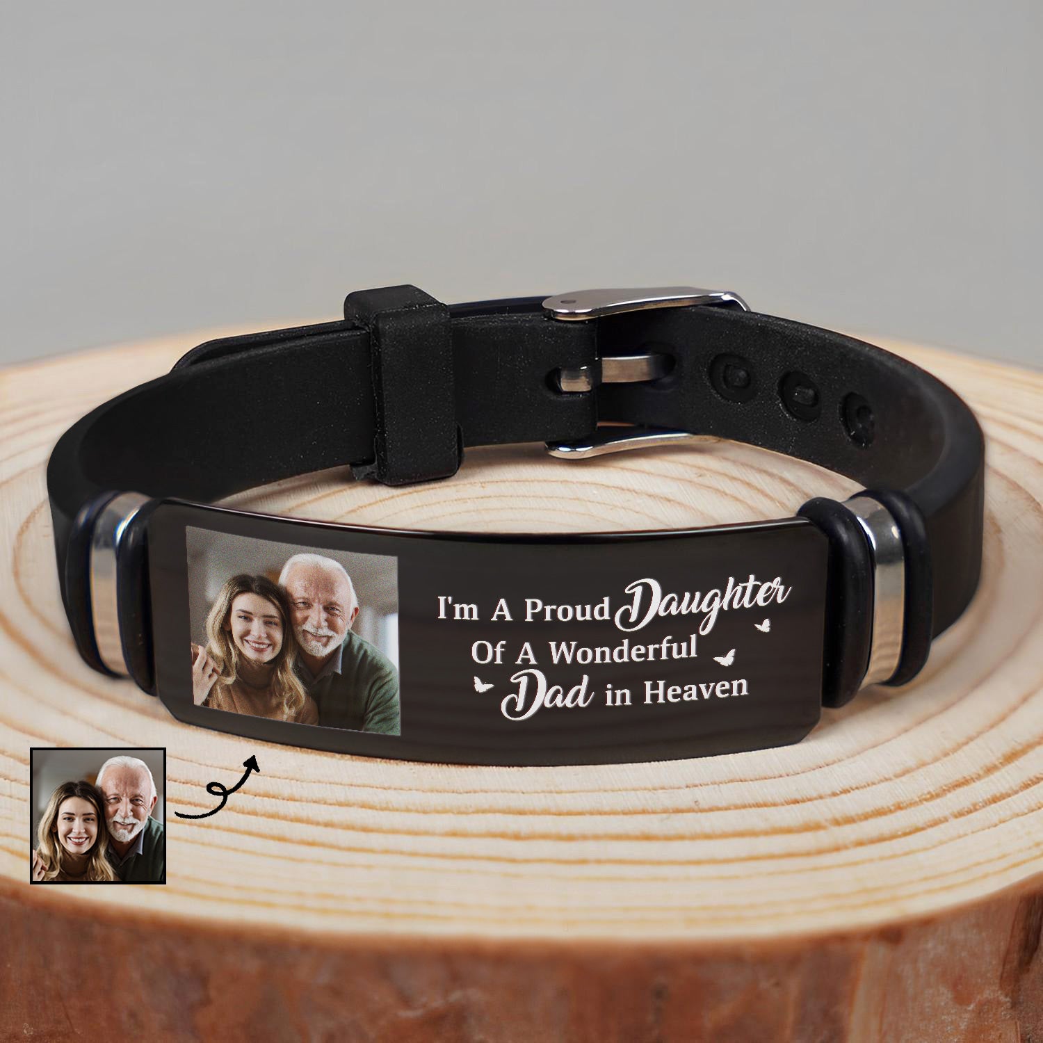 Custom Photo I'm A Proud Daughter - Memorial Gift For Women, Daughters, Mom, Dad - Personalized Engraved Bracelet